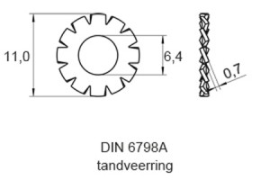 Tandveerring VZ DIN6798A M6(6.4X11.0X0.7), 100 stuks