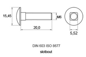Slotbout VZ.4.6 M6X20 DIN 603, met moer DIN 555, 100 stuks