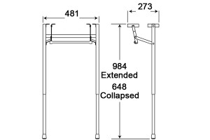 Tafelpoot, inklapbaar, enkel, staal, 648-984mm