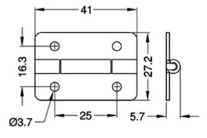 Scharnier met vaste pin, 41x28mm (Osaka 4440)